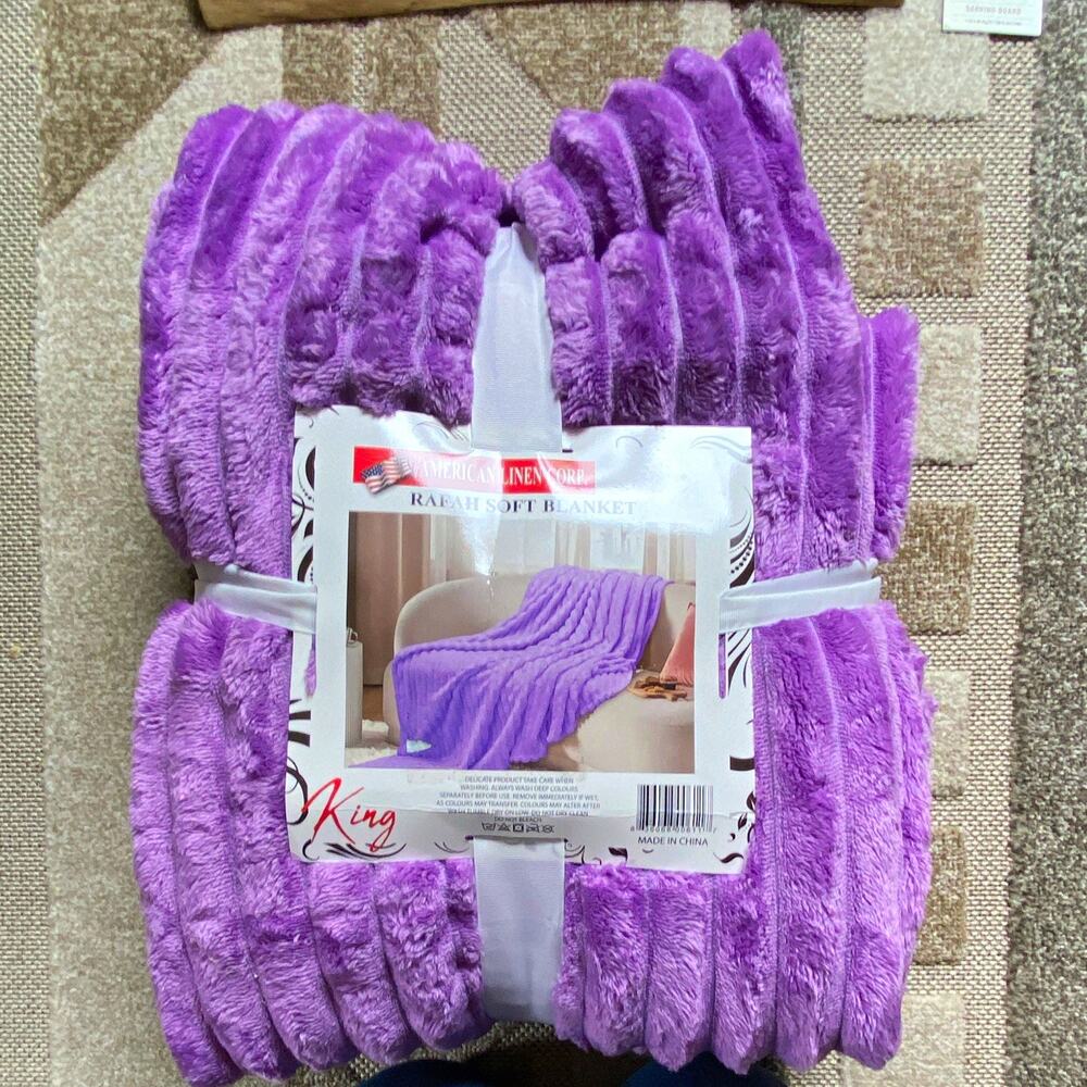 American Linen Corp. Rafah Soft Blanket King Purple Striped Polyester 90x100